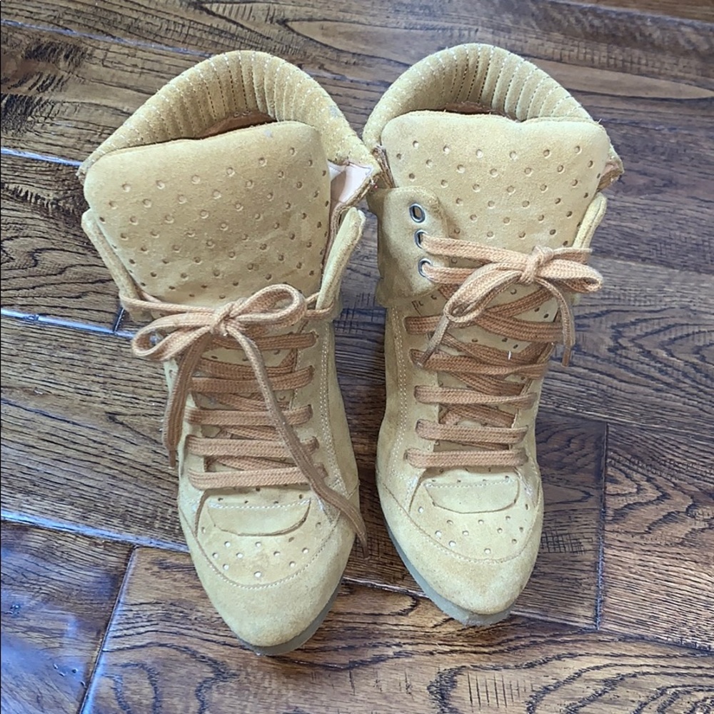 - Zara tan wedged sneakers heels
